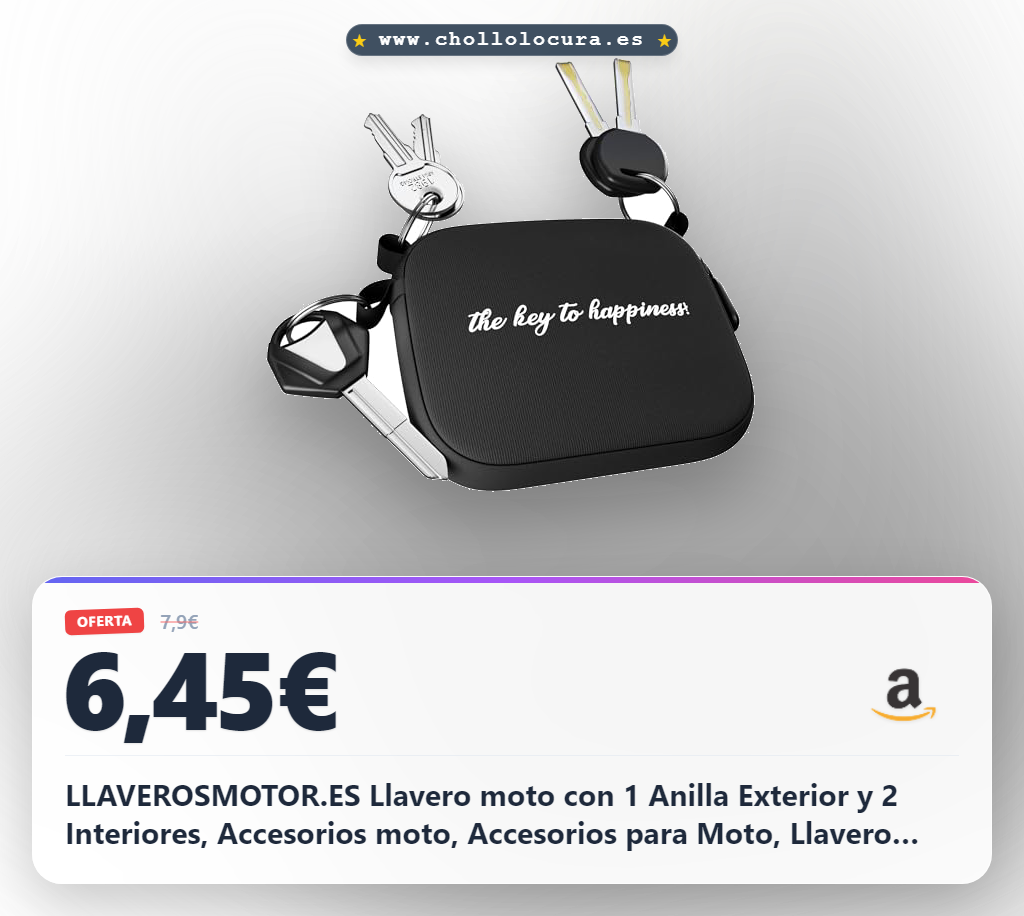 LLAVEROSMOTOR.ES Llavero moto con 1 Anilla Exterior y 2 Interiores, Accesorios moto, Accesorios para Moto, Llavero para Moto THE KEY TO HAPPINESS (Cartera Llaves THE KEY TO HAPPINESS)