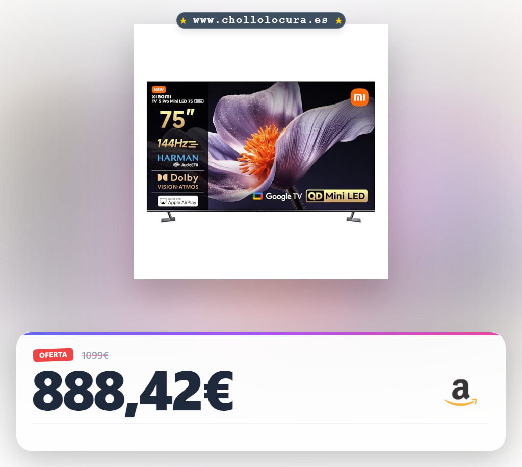 XIAOMI TV S Pro Mini LED 75,Smart TV,Dolby Vision,Dolby Atmos,4k QLED,144Hz,Google TV,HDR 10+,Triple Tuner,DVB T2,MEMC,DTS-X,Harman AudioEFX，Prime Video,Google Assistant,Airplay2
