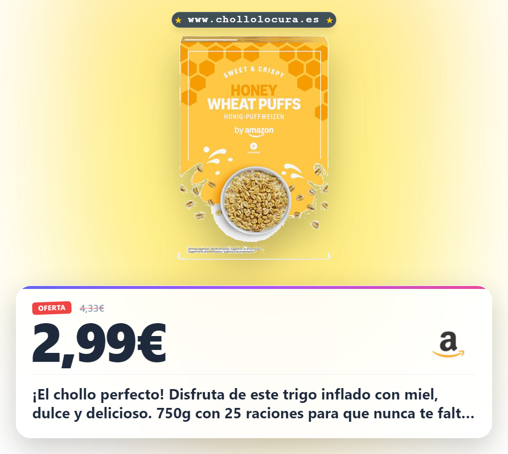 Consigue el trigo inflado con miel 750g con 25 raciones al mejor precio para tu dieta vegetariana en oferta histórica en Alemania