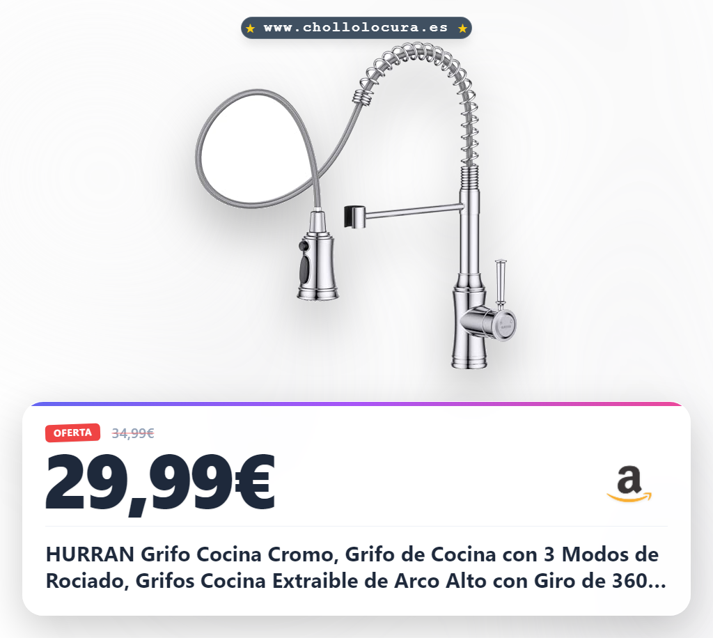 Logra el grifo de cocina extraíble cromo con rotación 360° y 3 modos de pulverización al mejor precio