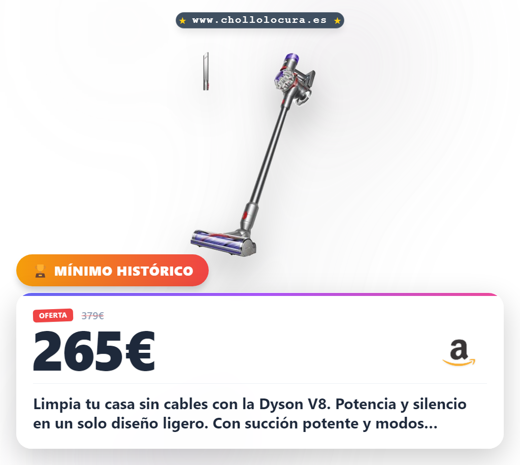 Consigue la aspiradora Dyson V8 Origin sin cable con motor Anti-enredos y 40 min de autonomía en oferta