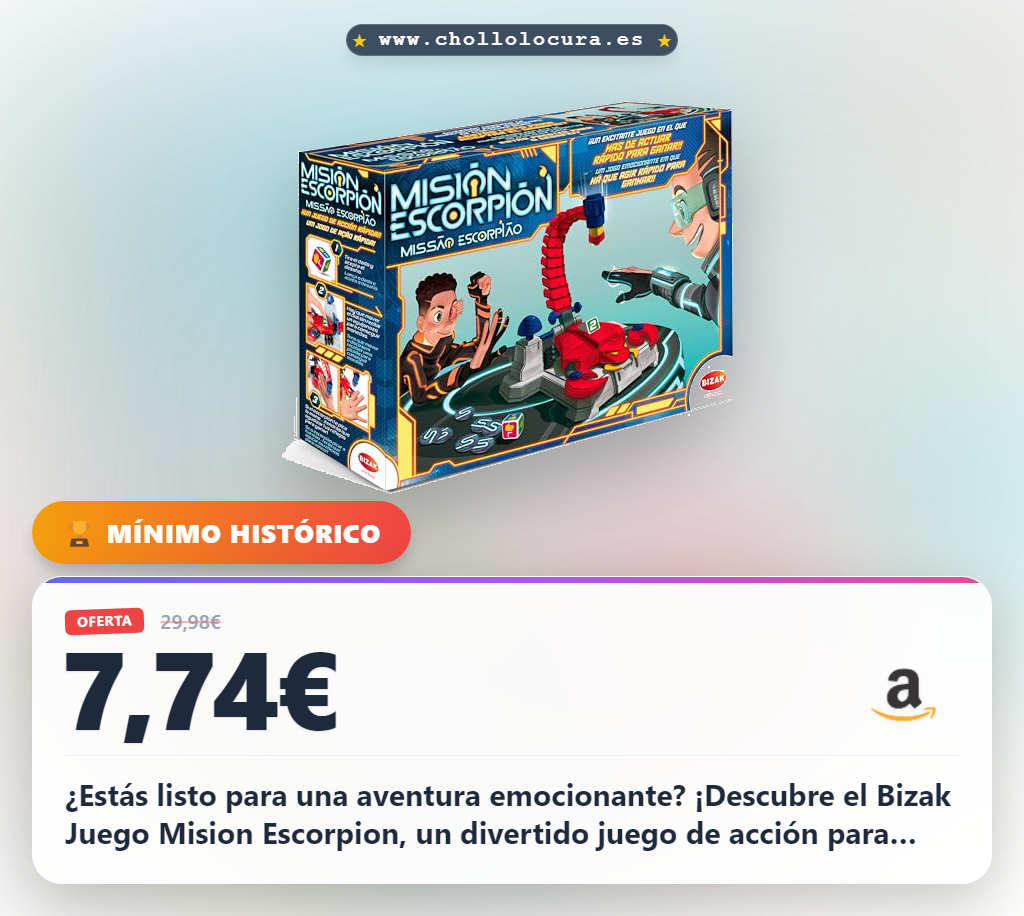 Bizak Juego Mision Escorpion, Juego de acción para toda la familia, 1 escorpión, 1 dado, 10 monedas, 1 almohadilla para sellos, instrucciones. (35001934)