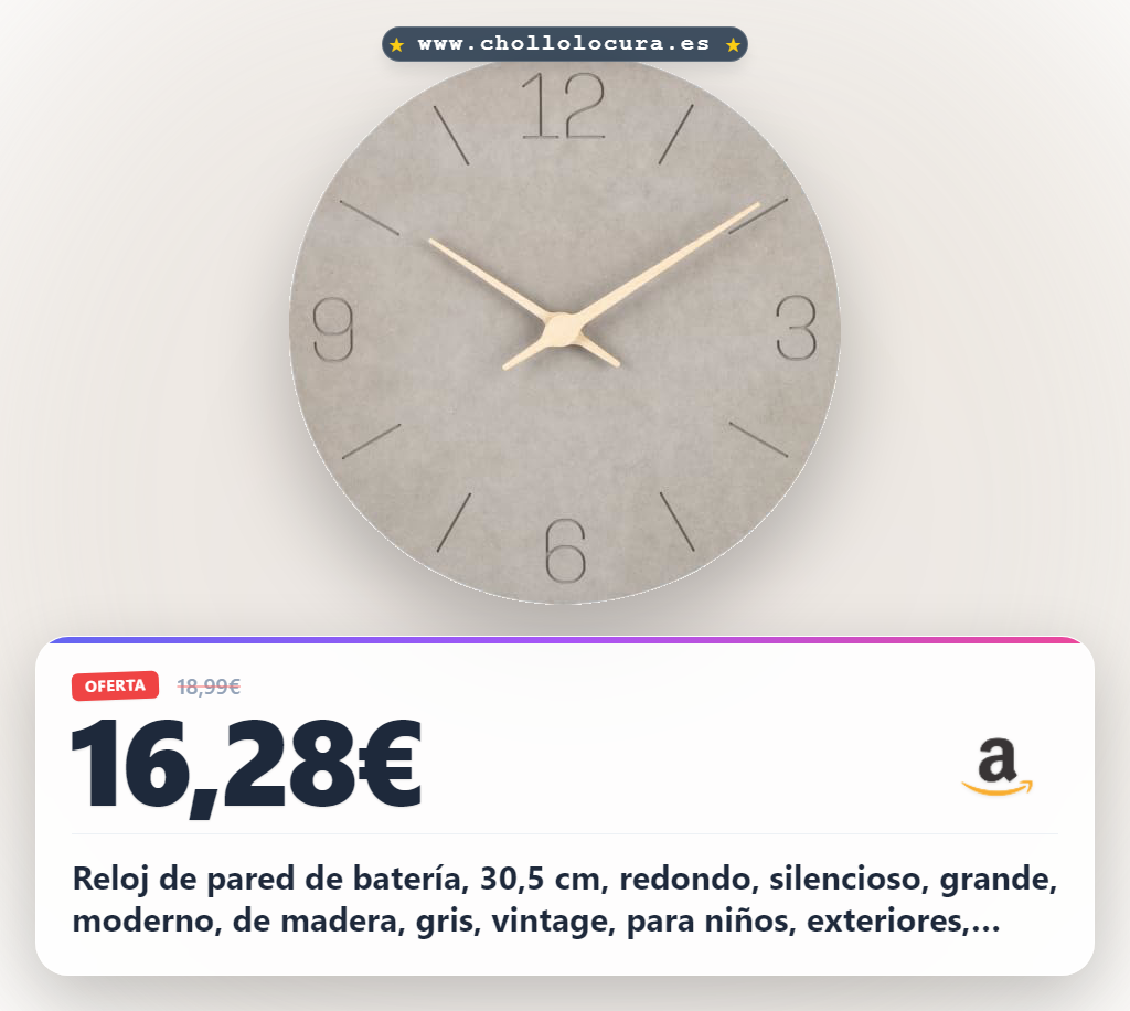 Reloj de pared de batería, 30,5 cm, redondo, silencioso, grande, moderno, de madera, gris, vintage, para niños, exteriores, cocina, dormitorio, ducha, oficina, jardín, salón