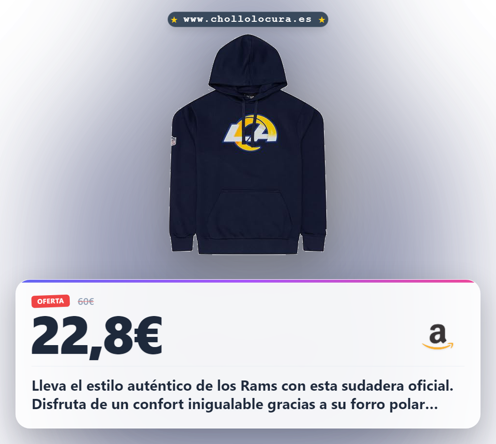 Aprovecha la sudadera Los Angeles Rams New Era con capucha azul marino de forro polar al mejor precio en oferta