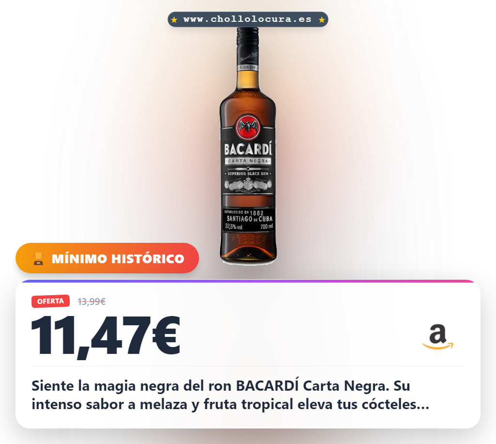 Aprovecha el Ron BACARDÍ Carta Negra añejo para cócteles tropicales al mejor precio de chollo