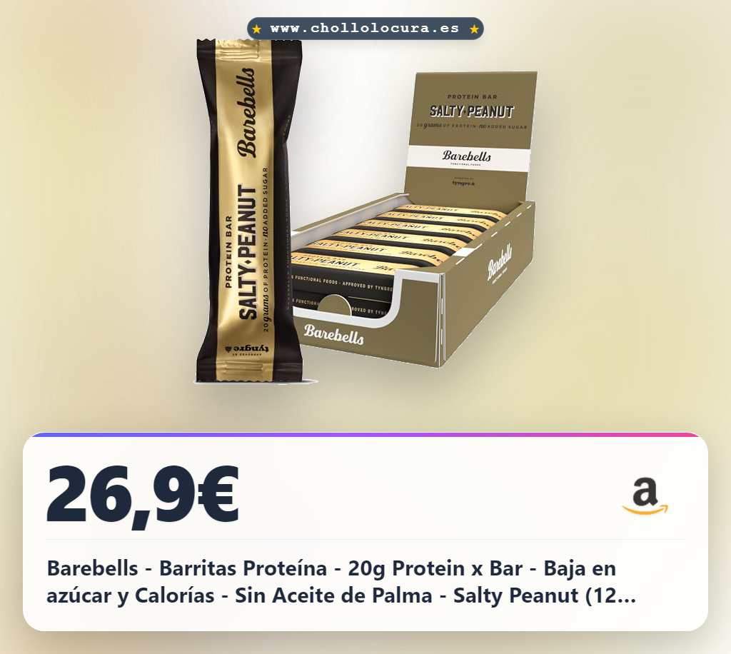 Barebells - Barritas Proteína - 20g Protein x Bar - Baja en azúcar y Calorías - Sin Aceite de Palma - Salty Peanut (12 Barritas x 55g)