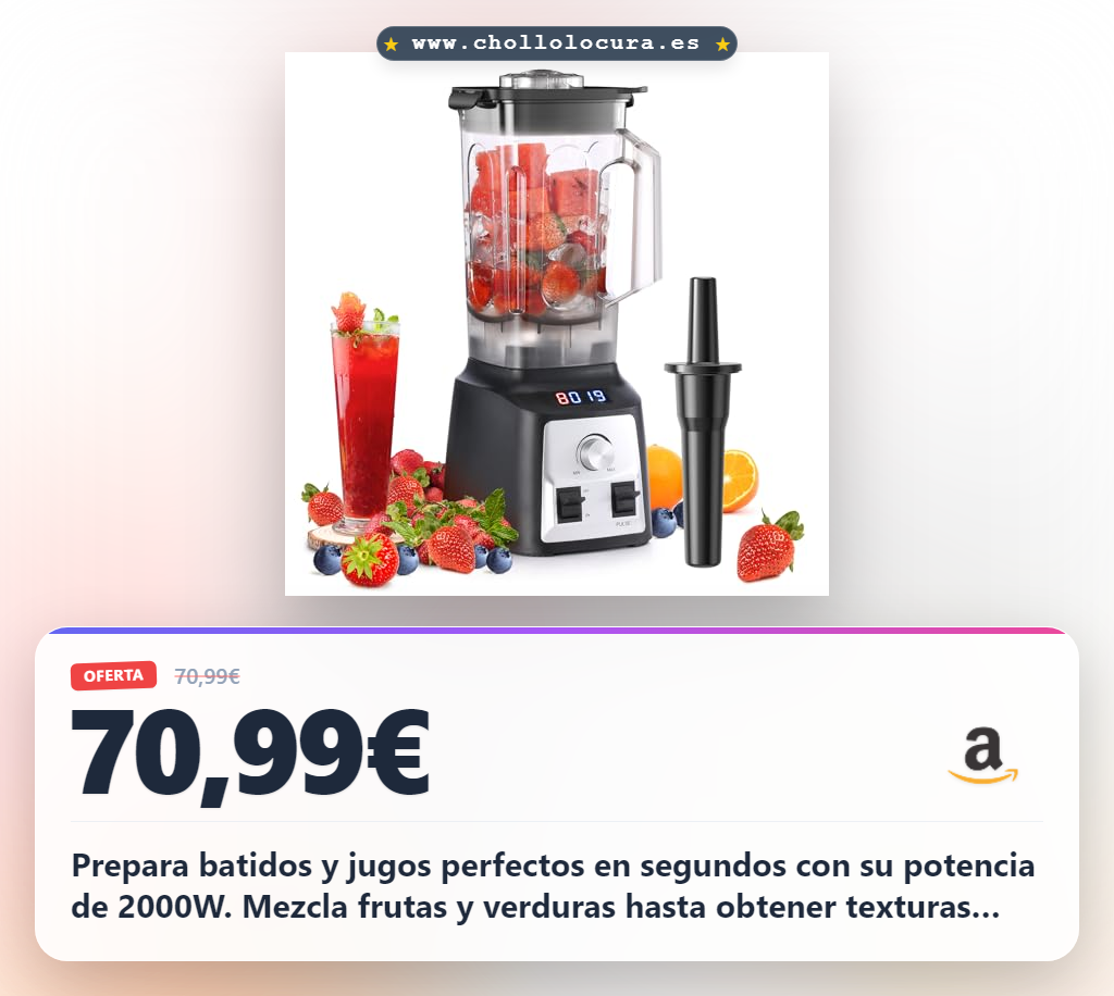 Aprovecha esta batidora profesional 2000W con limpieza automática para smoothies y zumos al mejor precio