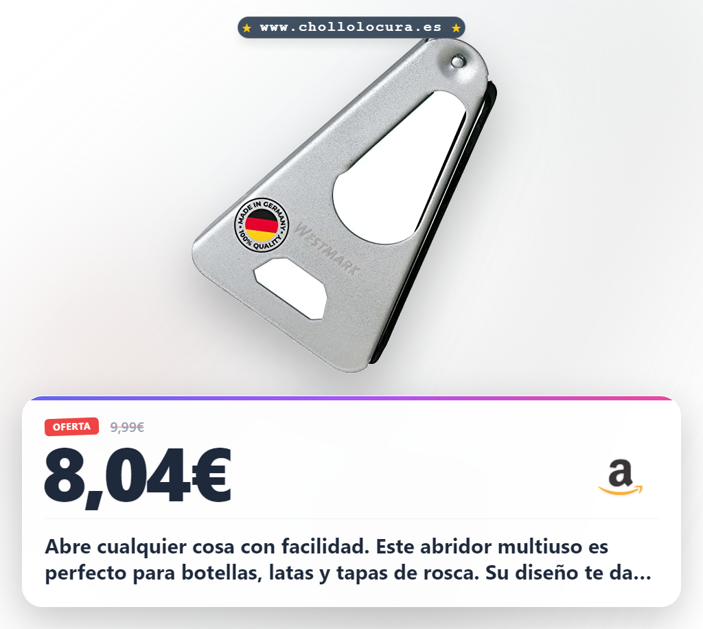 Aprovecha el abridor multiuso Westmark de acero y goma para abrir botellas y latas a precio de chollo
