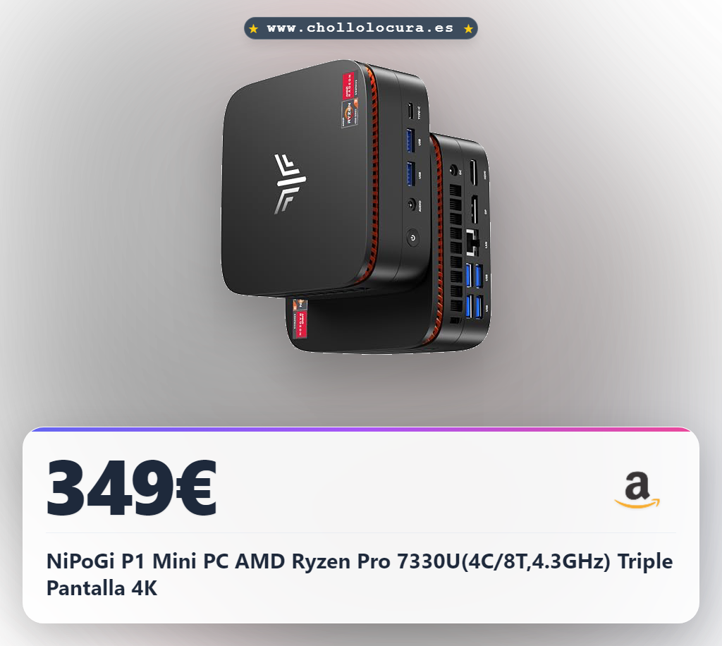 NiPoGi P1 Mini PC ΑΜD Ryzen Pro 7330U(4C/8T,4.3GHz) Triple Pantalla 4K