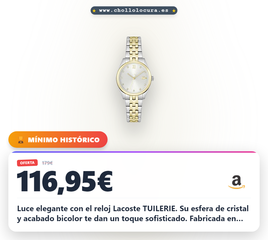 Aprovecha este Reloj Lacoste Analógico Colección TUILERIE con correa de acero inoxidable a precio de chollo
