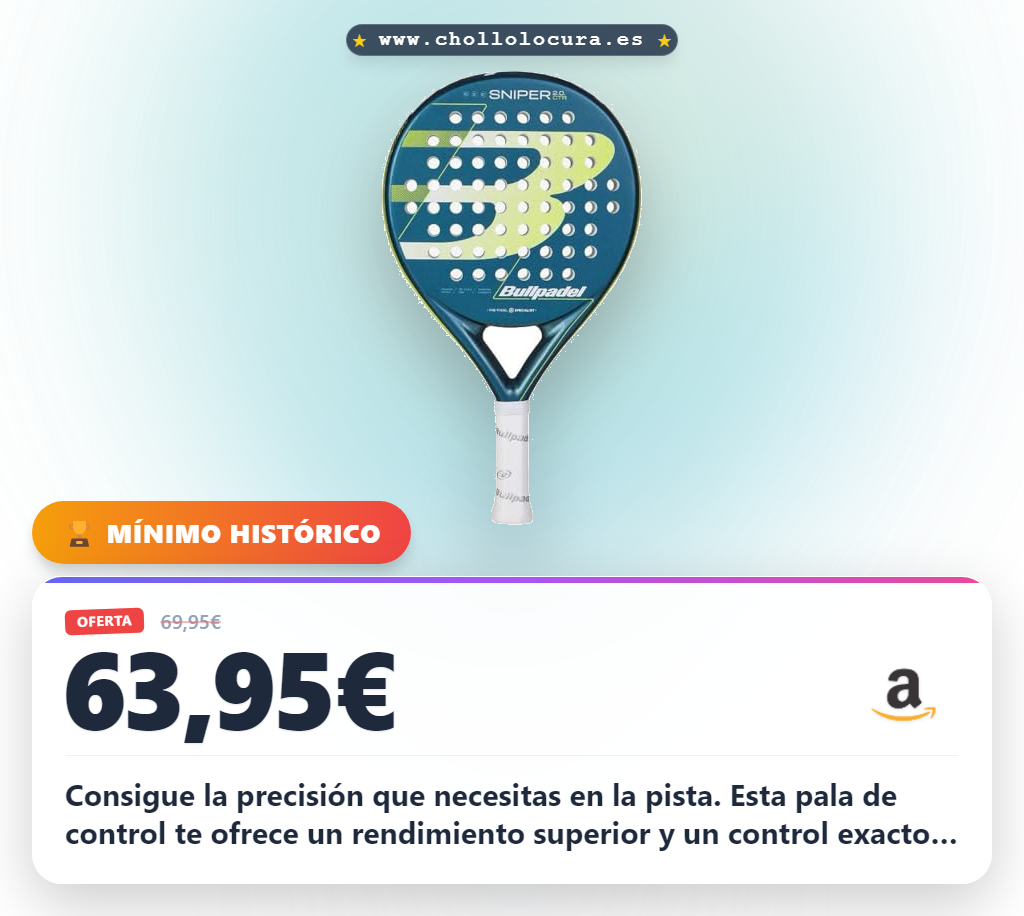 Aprovecha la pala Bullpadel Sniper 2.0 de control con tecnología 2026 en oferta histórica