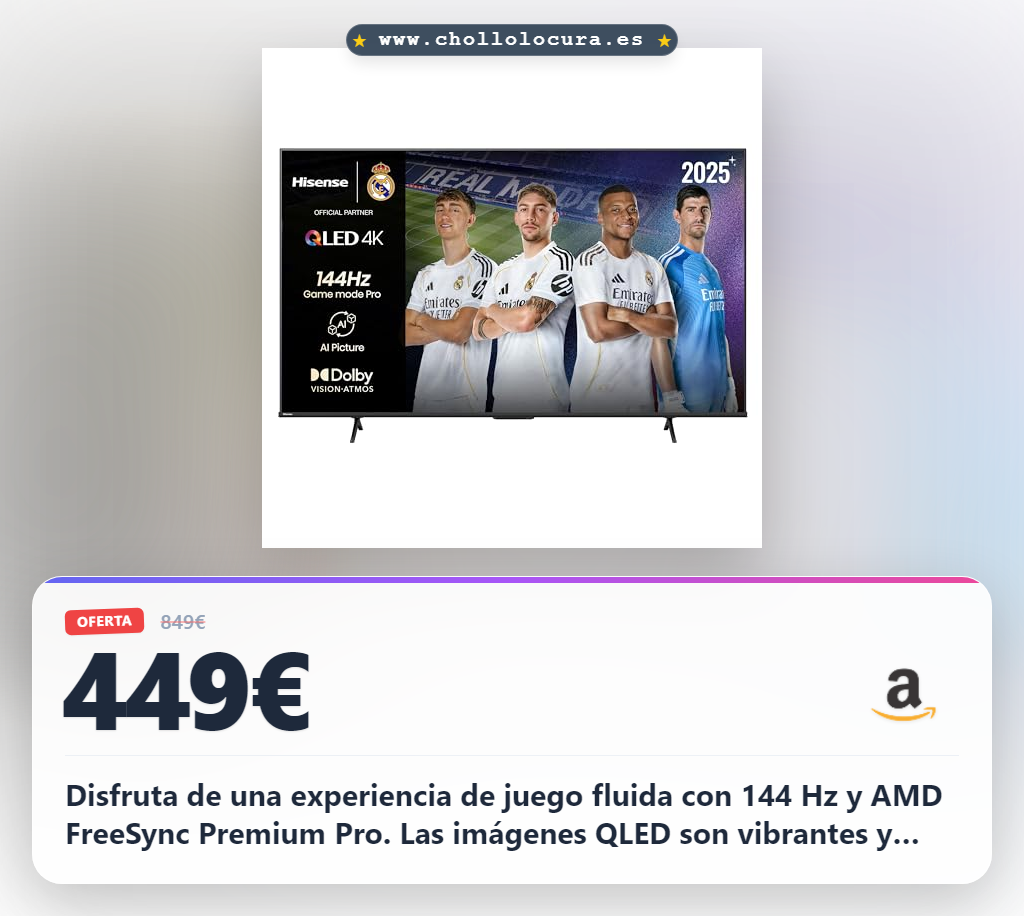 Aprovecha este televisor Hisense 65E7Q Pro QLED con Modo Juego PRO 144Hz y Dolby Vision Atmos en oferta