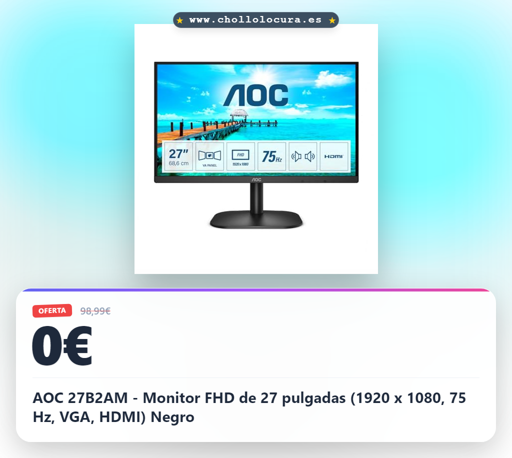 AOC 27B2AM - Monitor FHD de 27 pulgadas (1920 x 1080, 75 Hz, VGA, HDMI) Negro