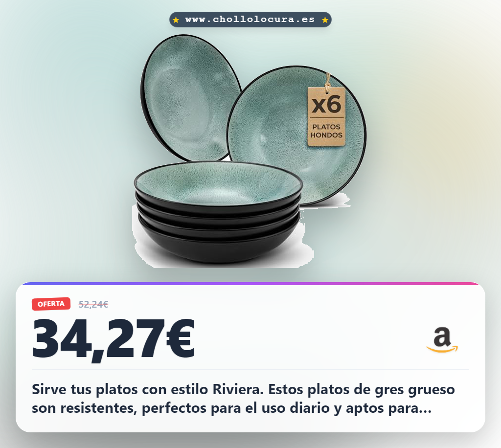 Consigue el set Twinzee Vajillas Completas 6 Personas de Gres Sage Resistente y Estilo Riviera en oferta