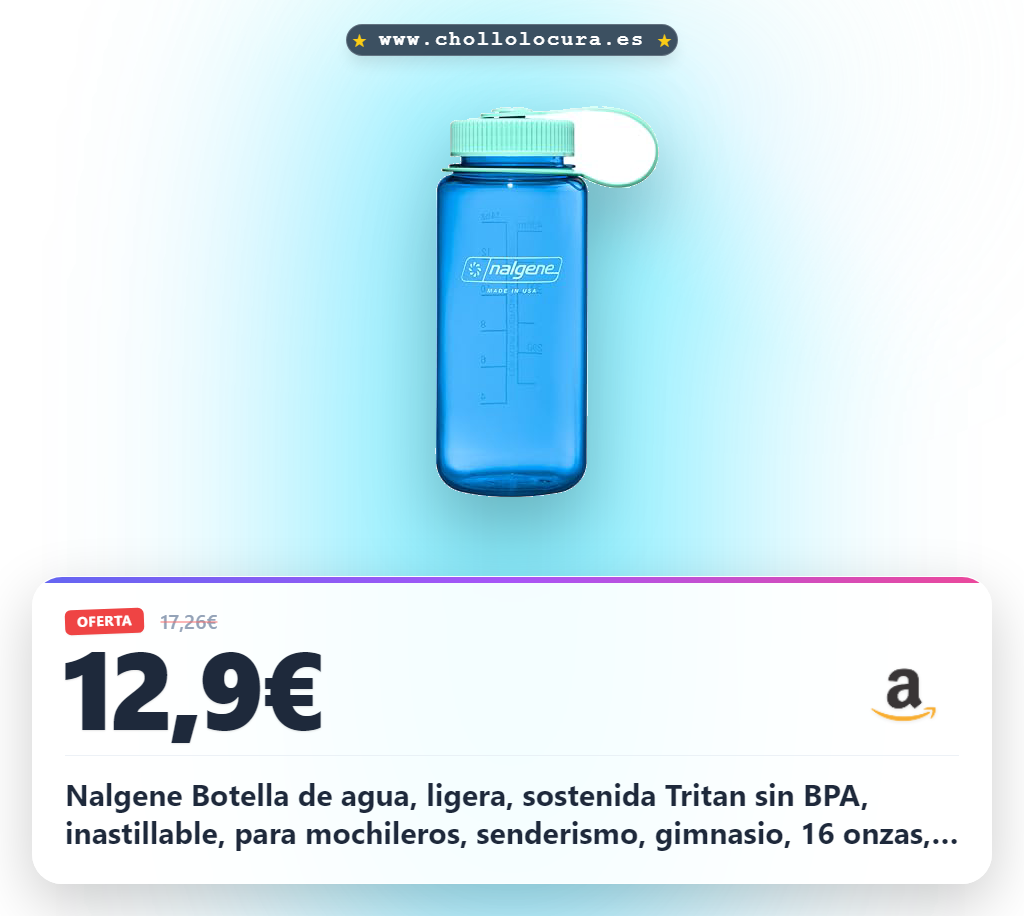 Nalgene Botella de agua, ligera, sostenida Tritan sin BPA, inastillable, para mochileros, senderismo, gimnasio, 16 onzas, boca ancha, azul aciano