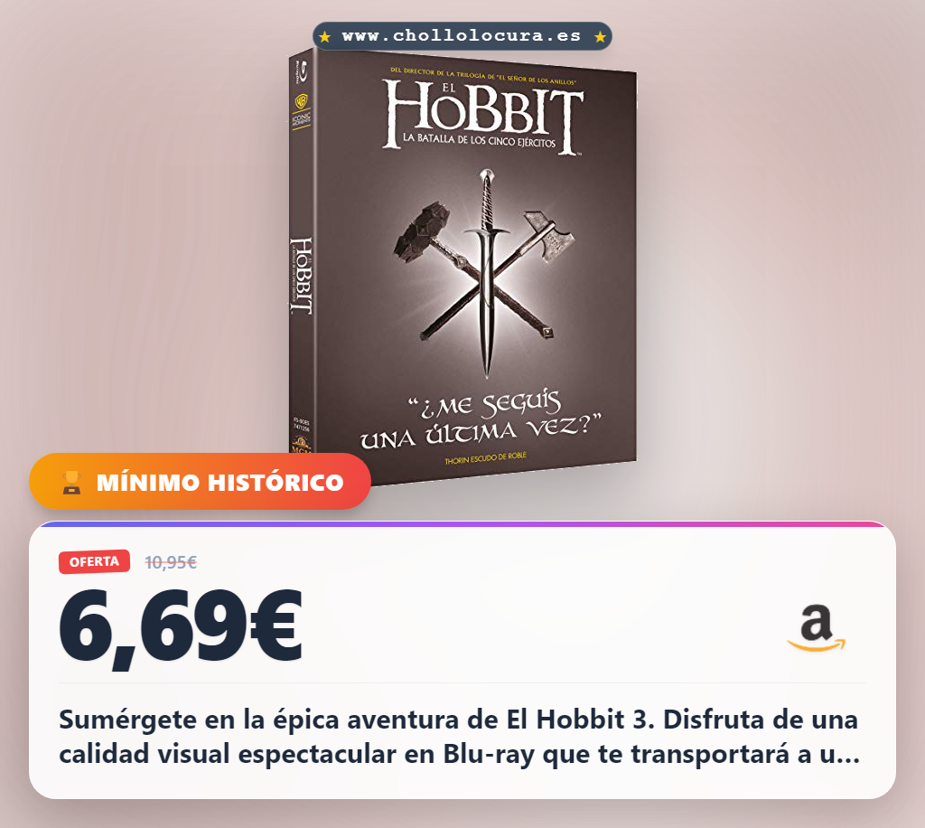 Sumérgete en la épica aventura de El Hobbit 3. Disfruta de una calidad visual espectacular en Blu-ray que te transportará a un mundo de fantasía. Vive la batalla de los cinco ejércitos con una experiencia inmersiva y emocionante. Una obra maestra que no te puedes perder.
