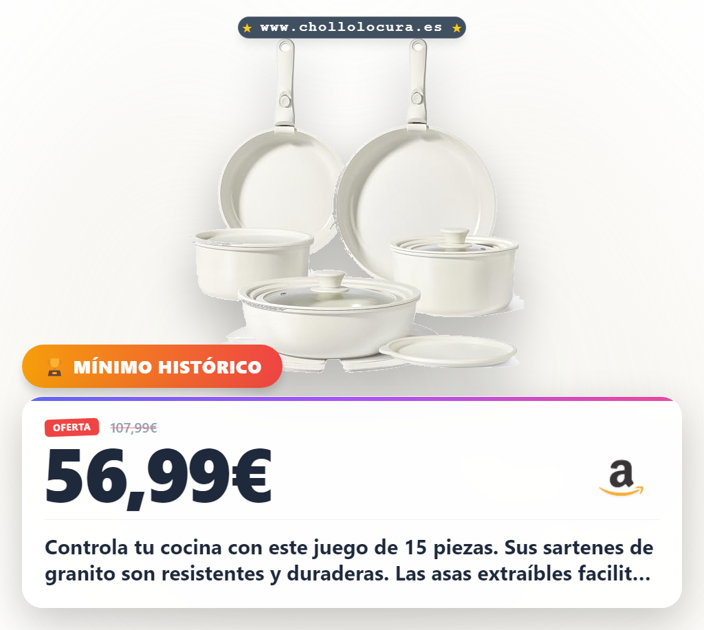 Aprovecha este juego de 15 piezas de sartenes antiadherentes GiPP de granito al mejor precio