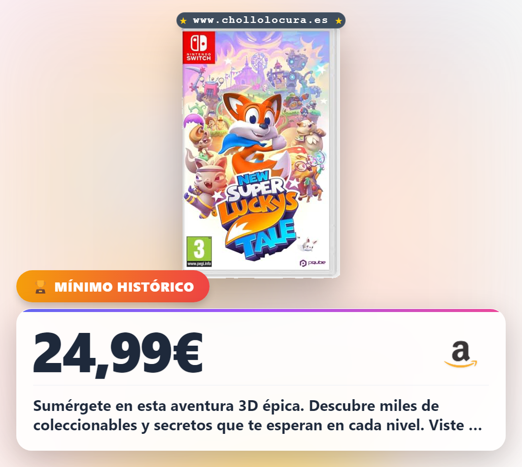 Aprovecha Super Lucky's Tale para Nintendo Switch. Encuentra coleccionables, secretos y personajes en esta oferta de chollo.