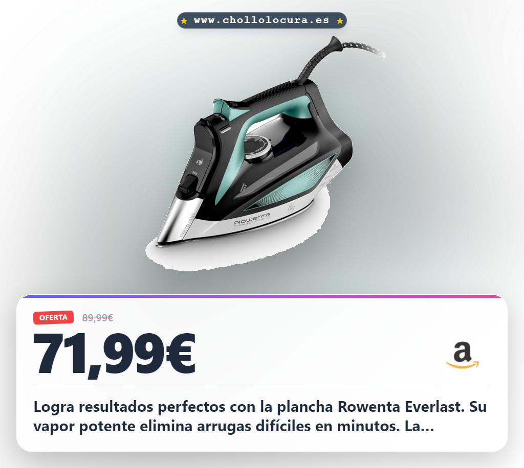 Aprovecha la plancha de vapor Rowenta Everlast DW7321F0 con potencia 2700W y colector de cal en oferta