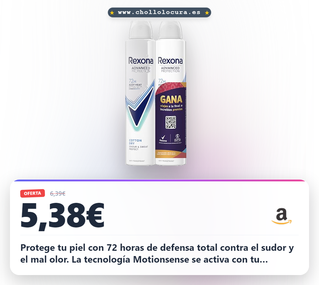 Protege tu piel con 72 horas de defensa total contra el sudor y el mal olor. La tecnología Motionsense se activa con tu movimiento para una protección imparable y duradera. Disfruta de un aroma fresco y la confianza de Rexona que no te abandona.