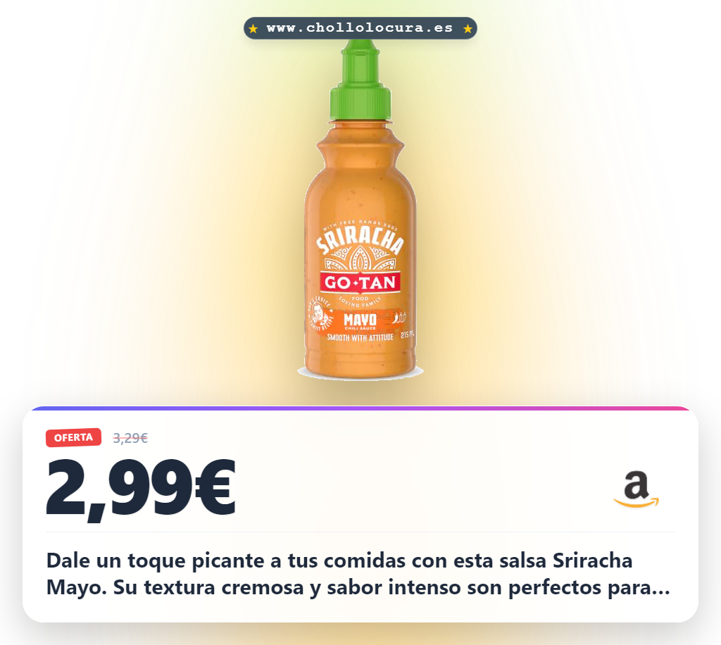 Disfruta de la salsa Sriracha Mayo cremosa y picante. Ideal para hamburguesas y sándwiches, ¡a precio de chollo!