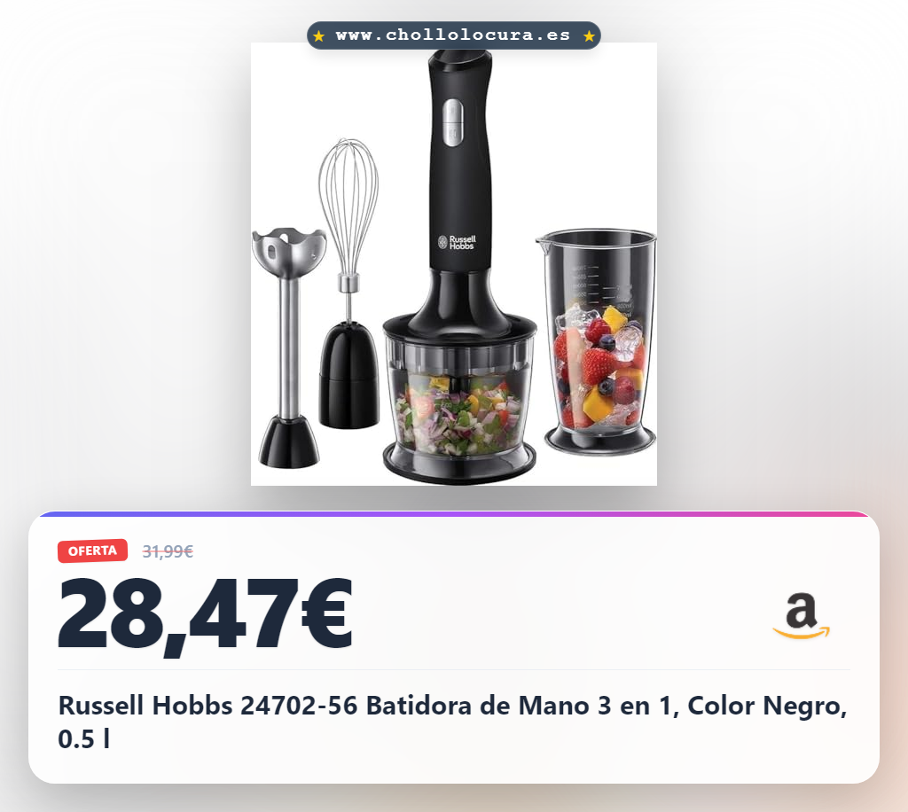 Russell Hobbs 24702-56 Batidora de Mano 3 en 1, Color Negro, 0.5 l