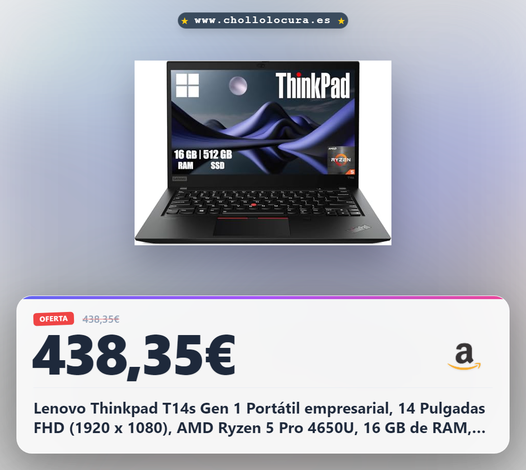 Lenovo Thinkpad T14s Gen 1 Portátil empresarial, 14 Pulgadas FHD (1920 x 1080), AMD Ryzen 5 Pro 4650U, 16 GB de RAM, 512 GB de SSD, Teclado QWERTY, Windows 11 Pro (reacondicionado)