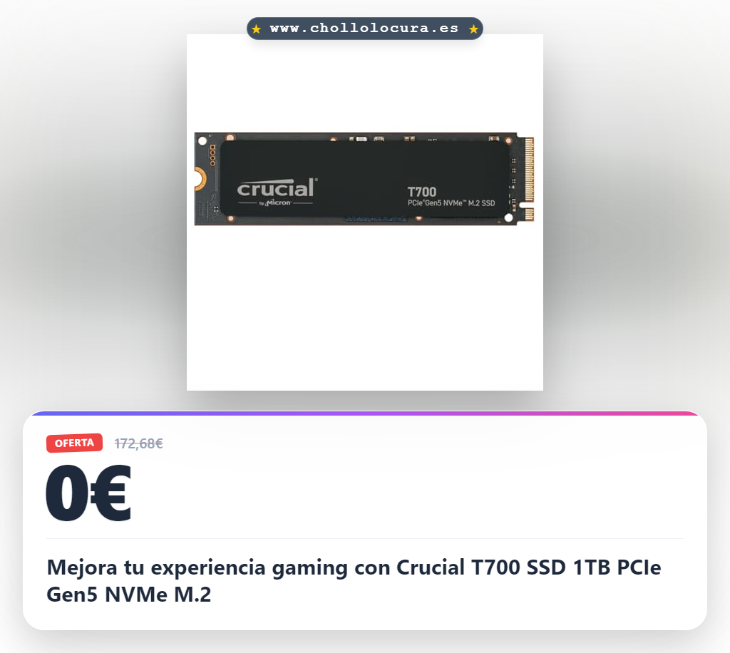 Mejora tu experiencia gaming con Crucial T700 SSD 1TB PCIe Gen5 NVMe M.2