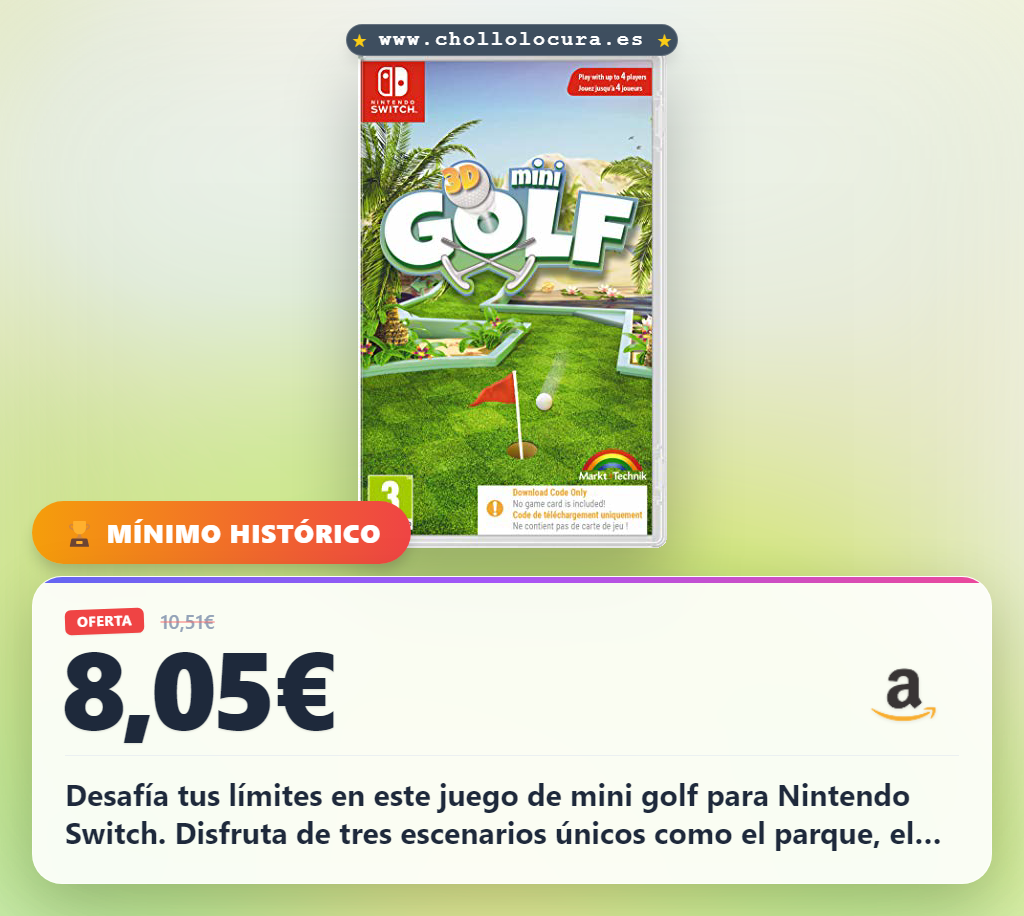 Aprovecha el juego de mini golf para Nintendo Switch con 54 hoyos y 3 escenarios únicos en oferta