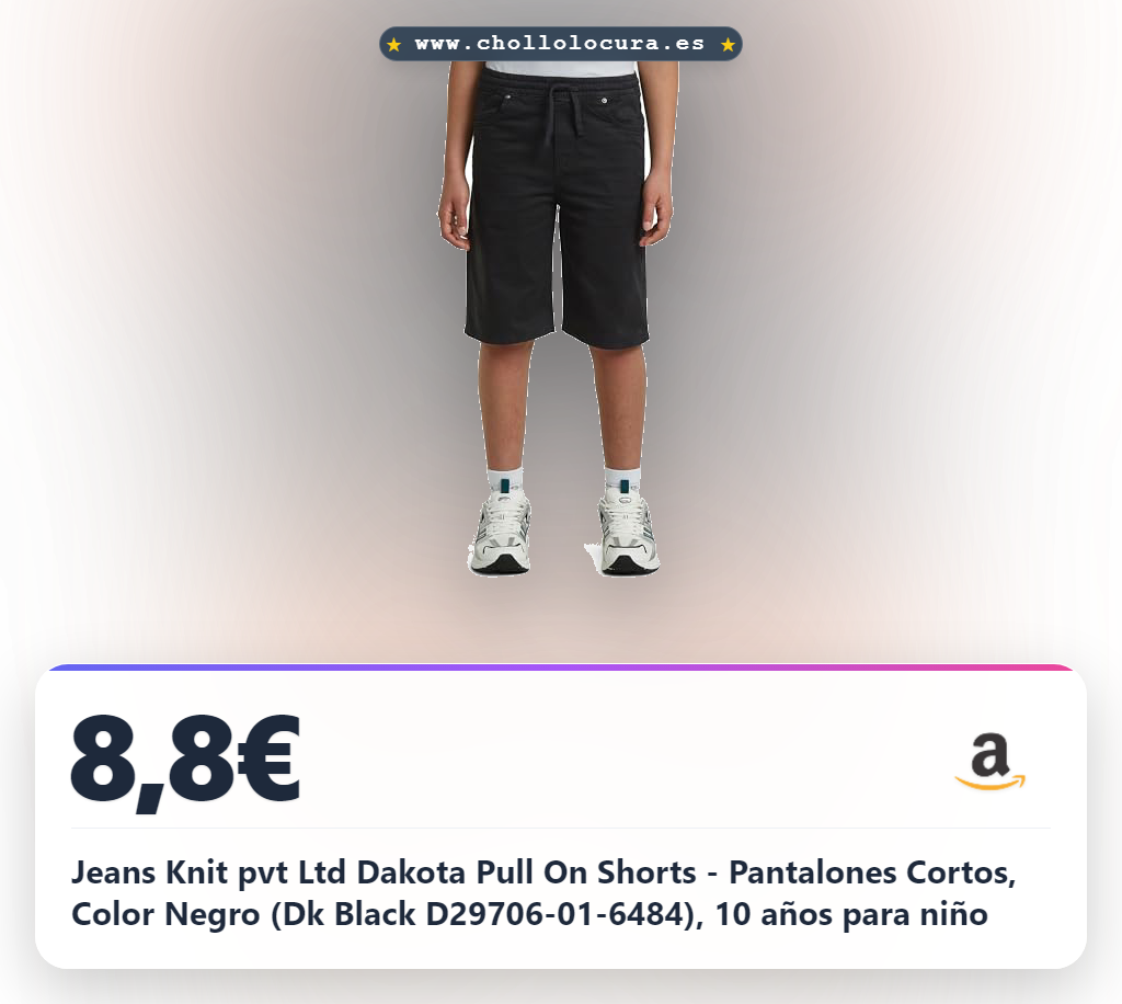 Jeans Knit pvt Ltd Dakota Pull On Shorts - Pantalones Cortos, Color Negro (Dk Black D29706-01-6484), 10 años para niño