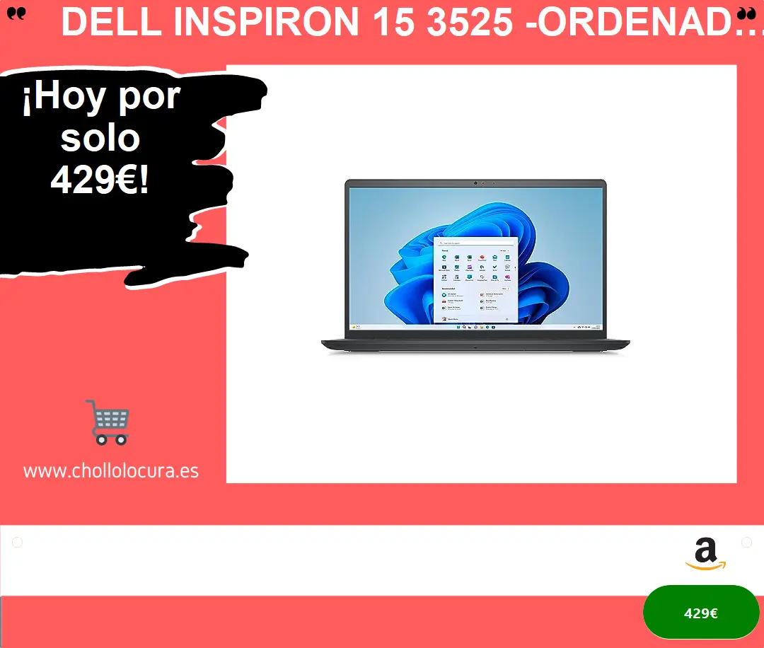 Dell INSPIRON 15 3525 -Ordenador Portátil de 15.6" FullHD 120 Hz (AMD Ryzen 5 5500U, 8GB RAM, 512GB SSD, AMD Radeon Graphics, Windows 11 Home) Carbon Black- Teclado retroiluminado QWERTY español