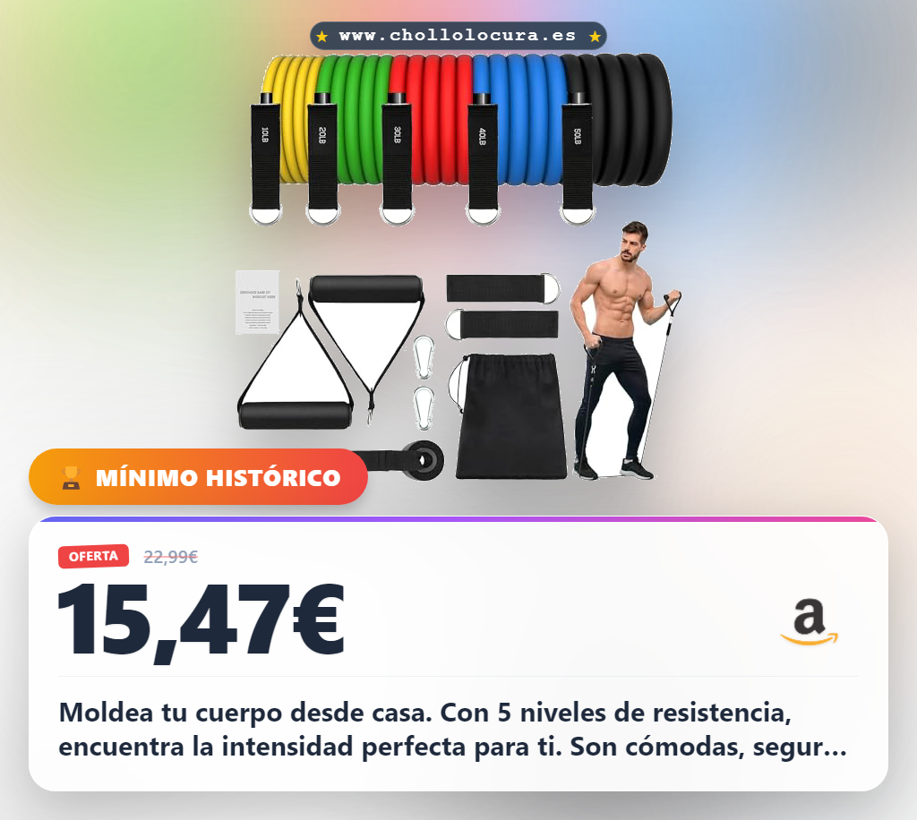 Ahorra ahora con las Bandas Elásticas JATEKA para Musculación y Yoga: 5 niveles de resistencia a precio de chollo