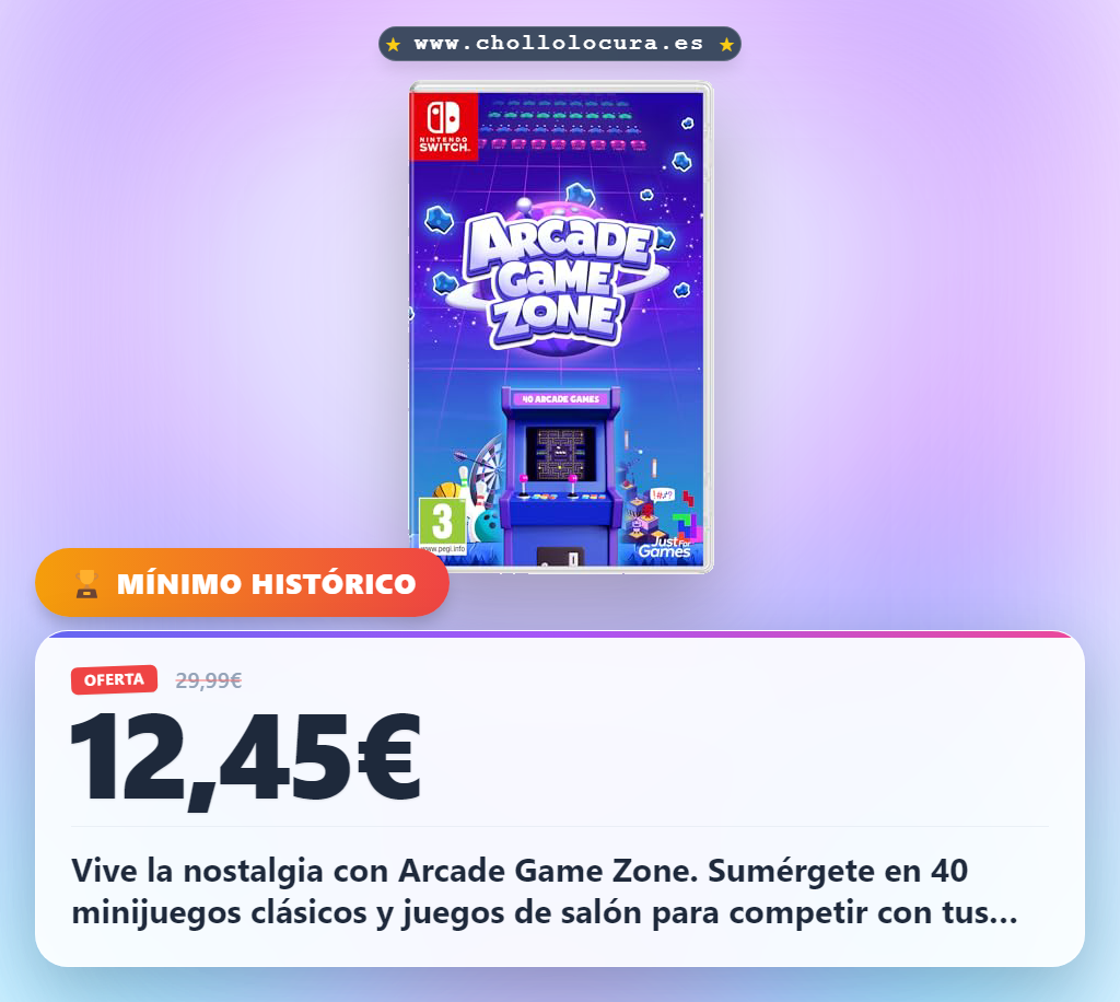 Aprovecha Arcade Game Zone: 40 minijuegos clásicos arcade y de salón para tu Nintendo Switch en oferta