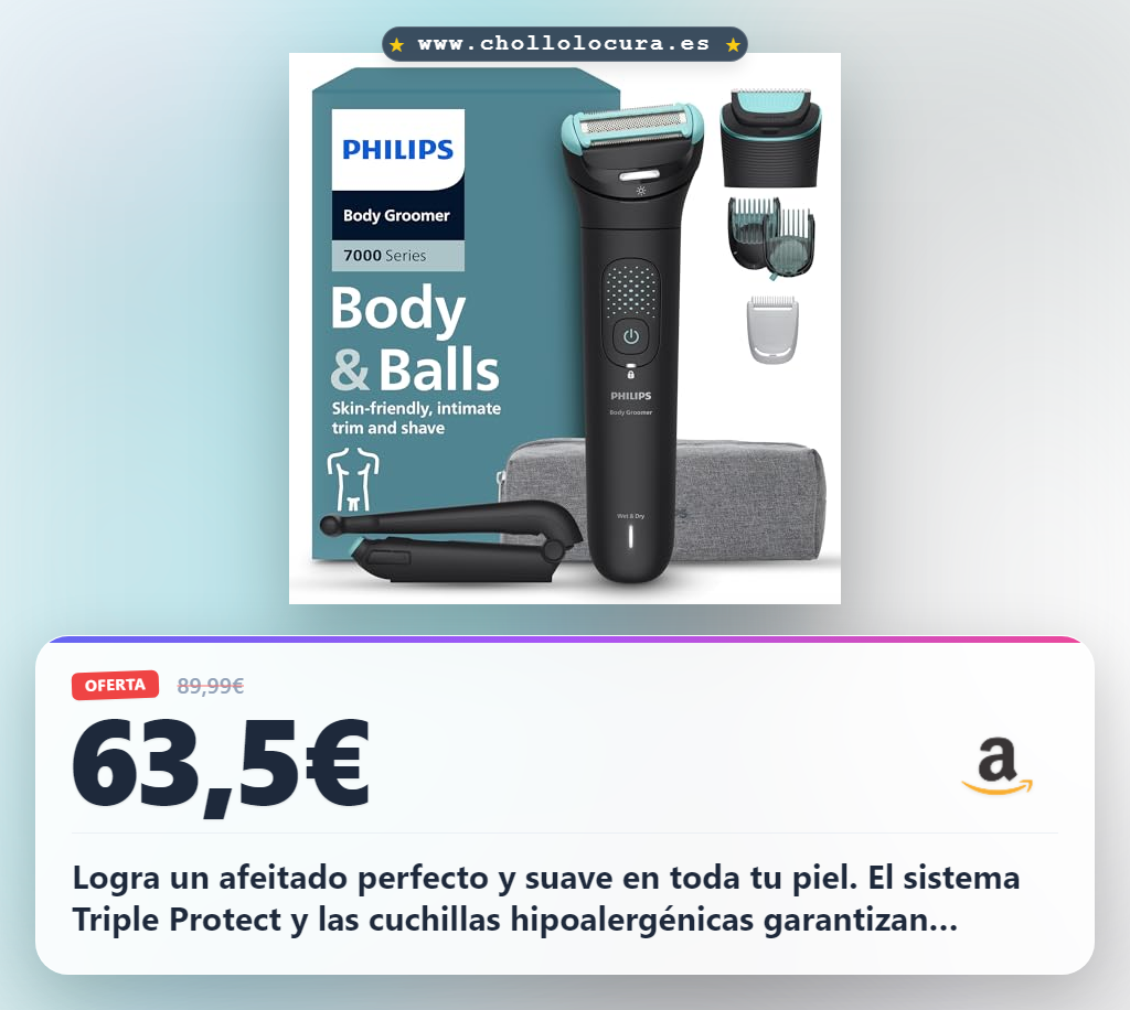 Consigue la afeitadora corporal Philips S7000 con sistema Triple Protect y cabezal pivotante al mejor precio