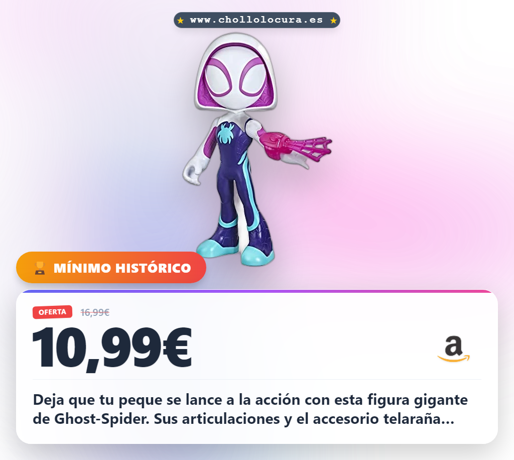 Llévate la figura de Ghost-Spider de Spidey y su equipo Marvel, articulada y gigante, a precio de chollo