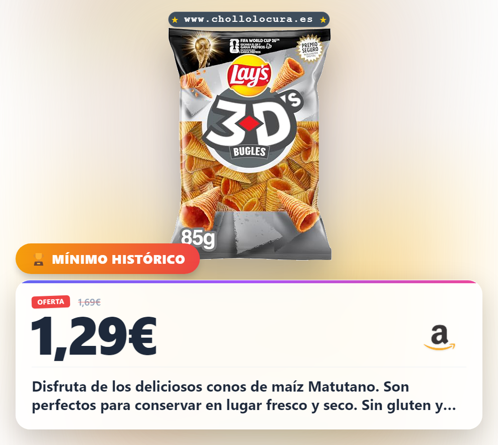 Aprovecha los conos de maíz Bugles 3D's en oferta: conserva en lugar fresco y seco