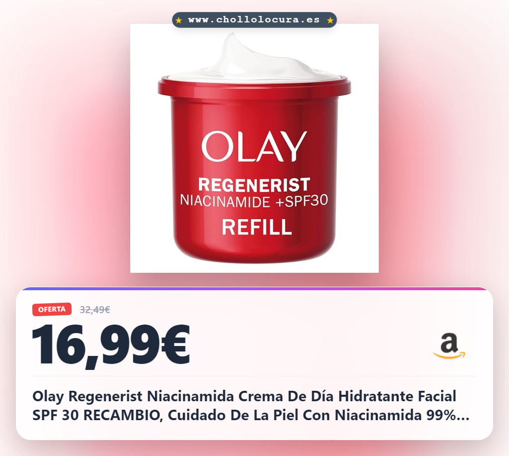 Olay Regenerist Niacinamida Crema De Día Hidratante Facial SPF 30 RECAMBIO, Cuidado De La Piel Con Niacinamida 99% Pureza, Vitamina E Antioxidante. Cuidado De La Piel Well-aging, 50ml