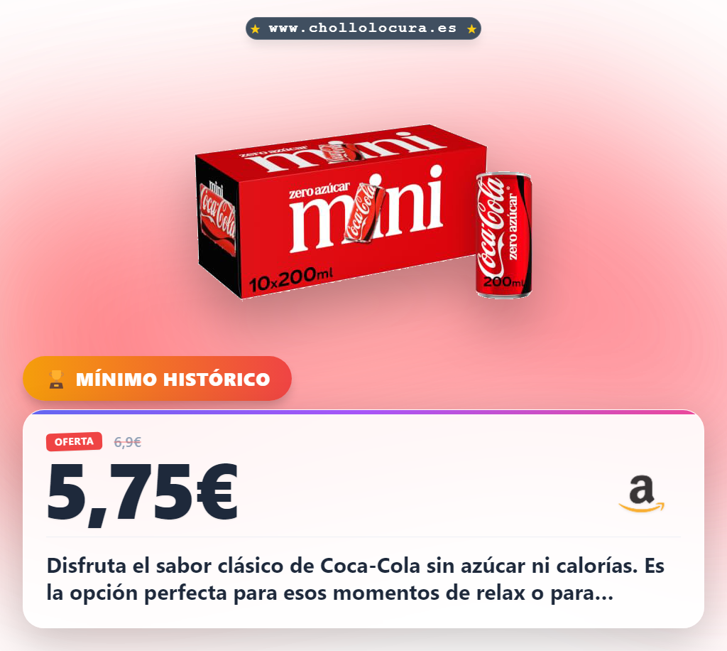 Consigue Coca-Cola Zero Azúcar sin azúcar ni calorías. Aprovecha este pack de 10 mini latas al mejor precio