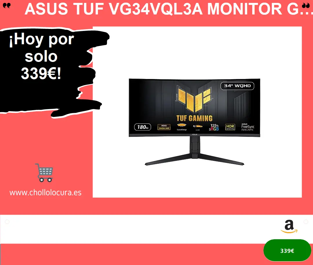 ¿Descubre el secreto para jugar sin lag y con una experiencia inmersiva en tu juego favorito? ¡Así es! Con el monitor gaming curvo ASUS TUF VG34VQL3A, disfruta de un rendimiento fluido y sin lamentos gracias a su frecuencia de actualización de 180 Hz y tecnología FreeSync Premium Pro!