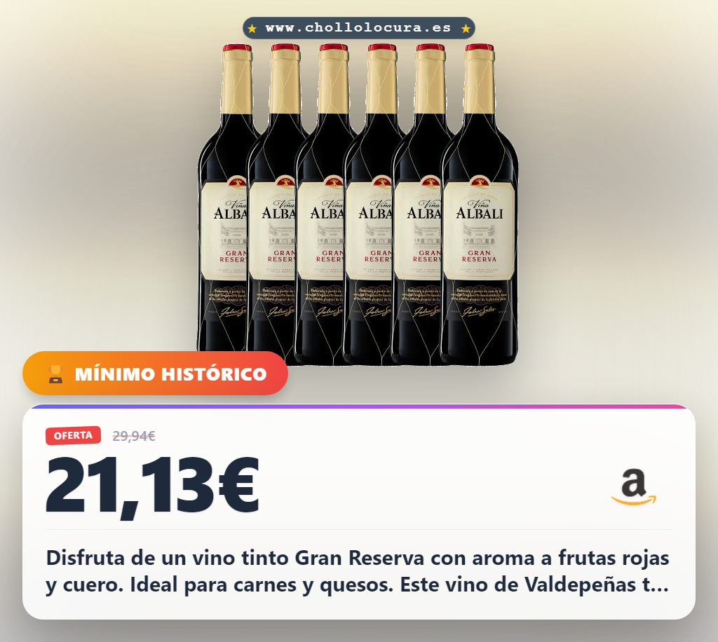 Aprovecha este Vino Tinto Gran Reserva DO Valdepeñas con 18 meses en barrica y 3 años en botella