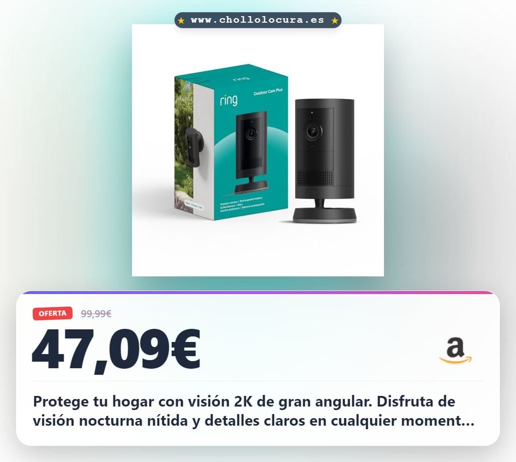 Consigue cámara exterior Ring 2K gran angular con visión nocturna y Alexa al mejor precio