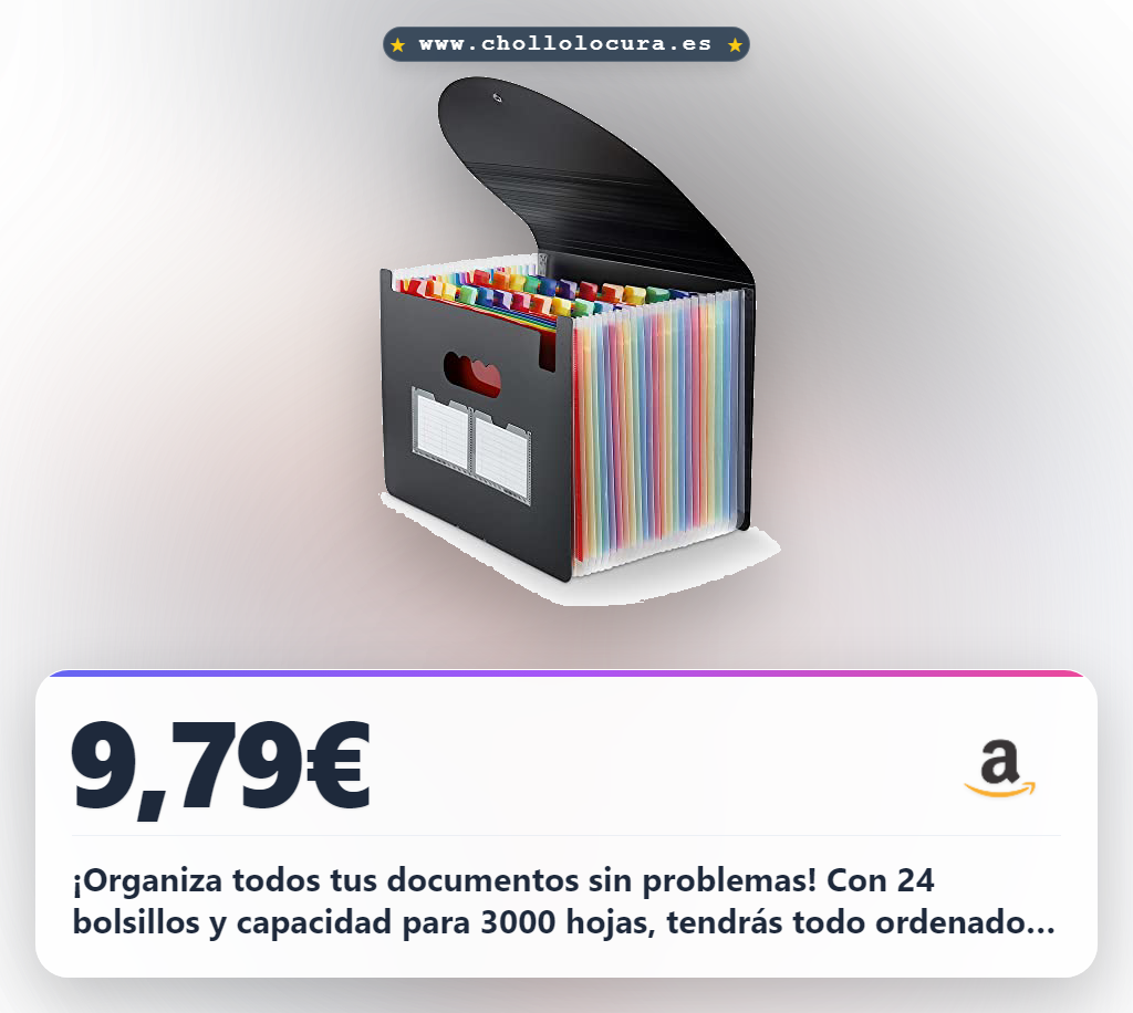 Aprovecha el organizador de archivos de acordeón de 24 bolsillos A4. Carpeta portátil y ampliable para 3000 hojas a precio de chollo