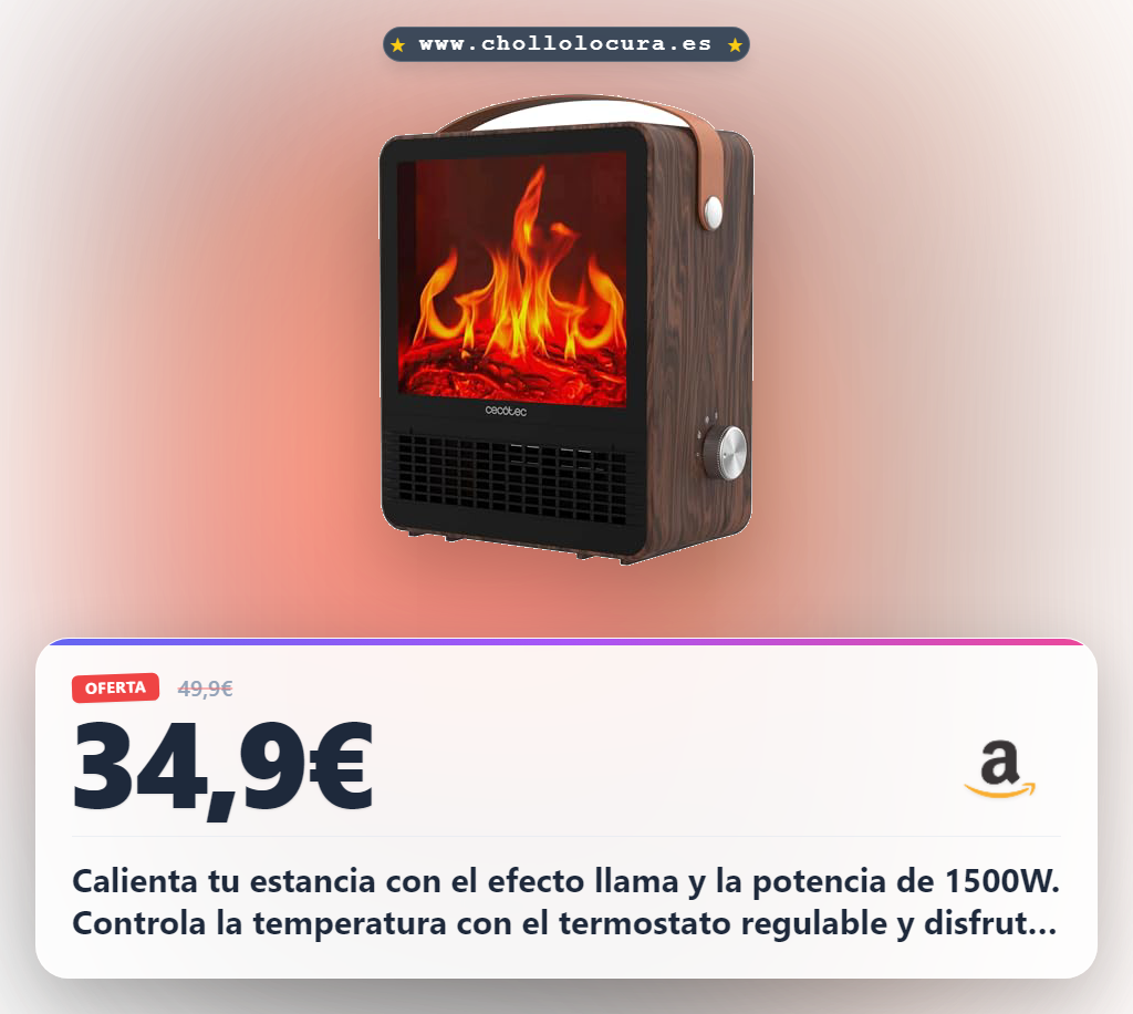 Aprovecha el calefactor cerámico Cecotec ReadyWarm de 1500W con efecto llamas y termostato regulable.