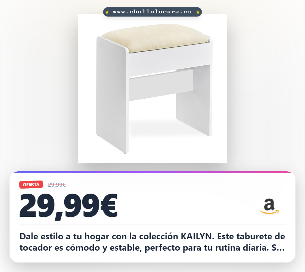 Aprovecha este taburete de tocador terciopelo blanco mate para tu dormitorio y entrada al mejor precio