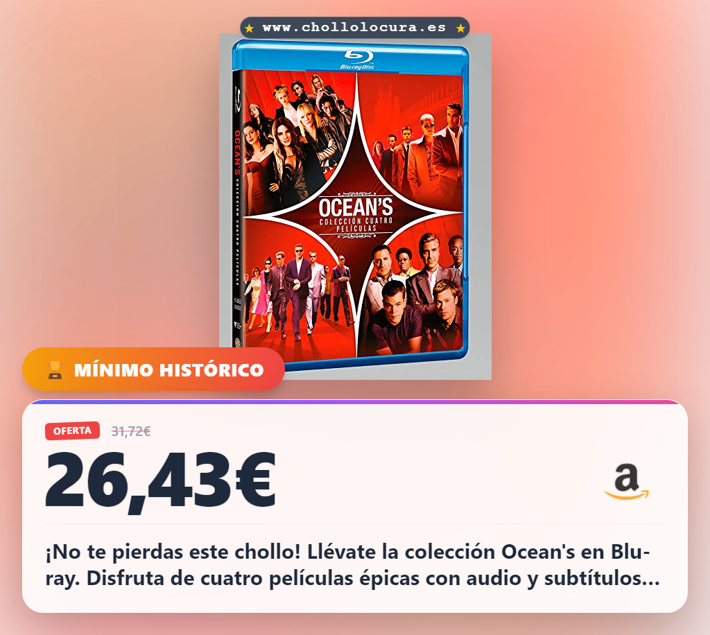 Aprovecha la Ocean's Colección Cuatro Películas Blu-ray con audio y subtítulos en español al mejor precio