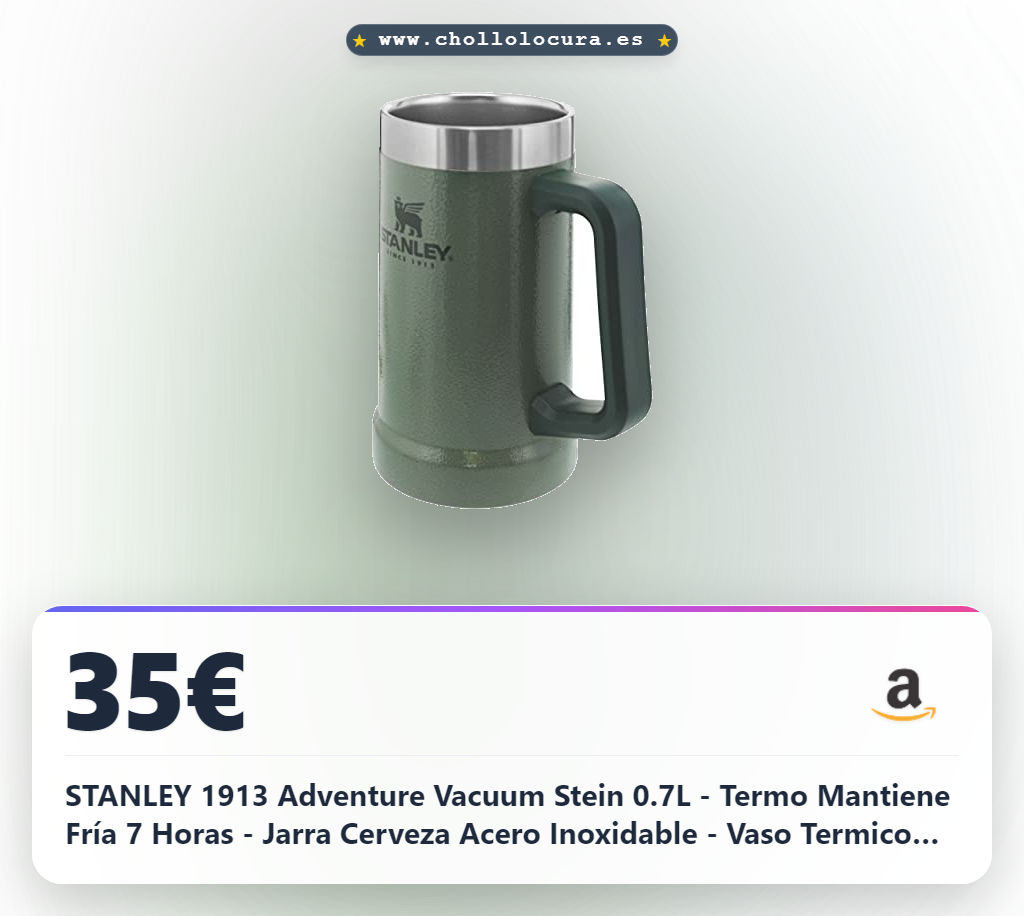 STANLEY 1913 Adventure Vacuum Stein 0.7L - Termo Mantiene Fría 7 Horas - Jarra Cerveza Acero Inoxidable - Vaso Termico Vintage - Apta Para Lavavajillas - Hammertone Green