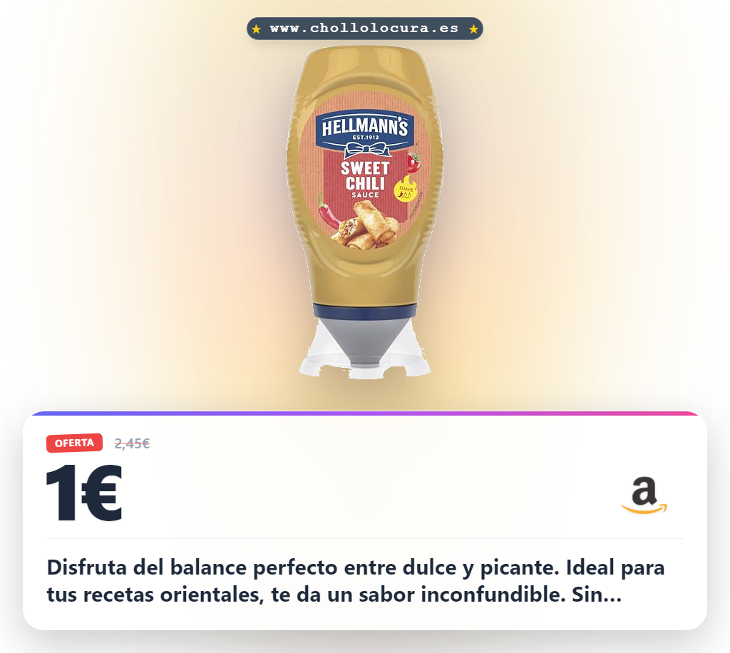 Disfruta de la salsa Hellmann's Sweet Chili 250ml al mejor precio. Perfecta para recetas orientales y vegetarianas.