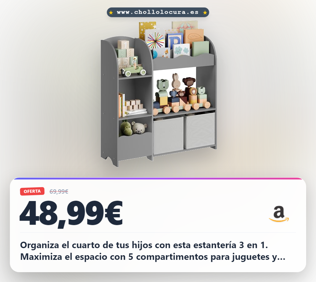 Aprovecha la estantería infantil SONGMICS con 3 espacios para libros y 5 compartimentos para juguetes en oferta. Calidad y seguridad.