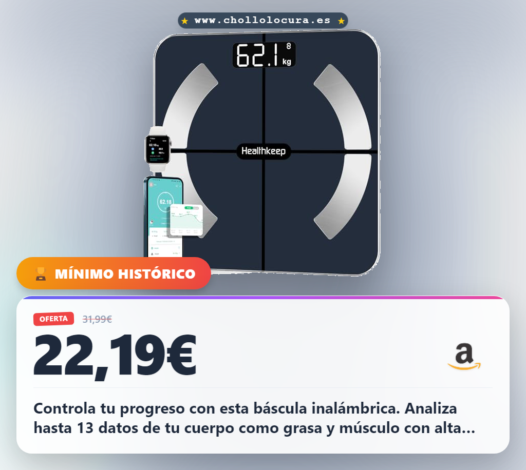Aprovecha la báscula de grasa corporal wireless de 180kg con 13 funciones y app Fitdays en oferta histórica al mejor precio del año.