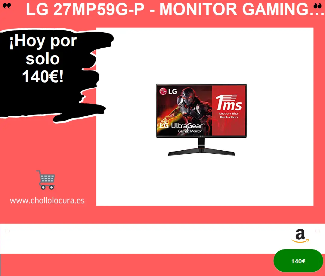 LG 27MP59G-P - Monitor Gaming DE 68.5 cm (27 Pulgadas, Full HD 16:9, LED IPS 1920 x 1080 Pixeles, 1 ms, 75Hz, AMD FreeSync), Negro